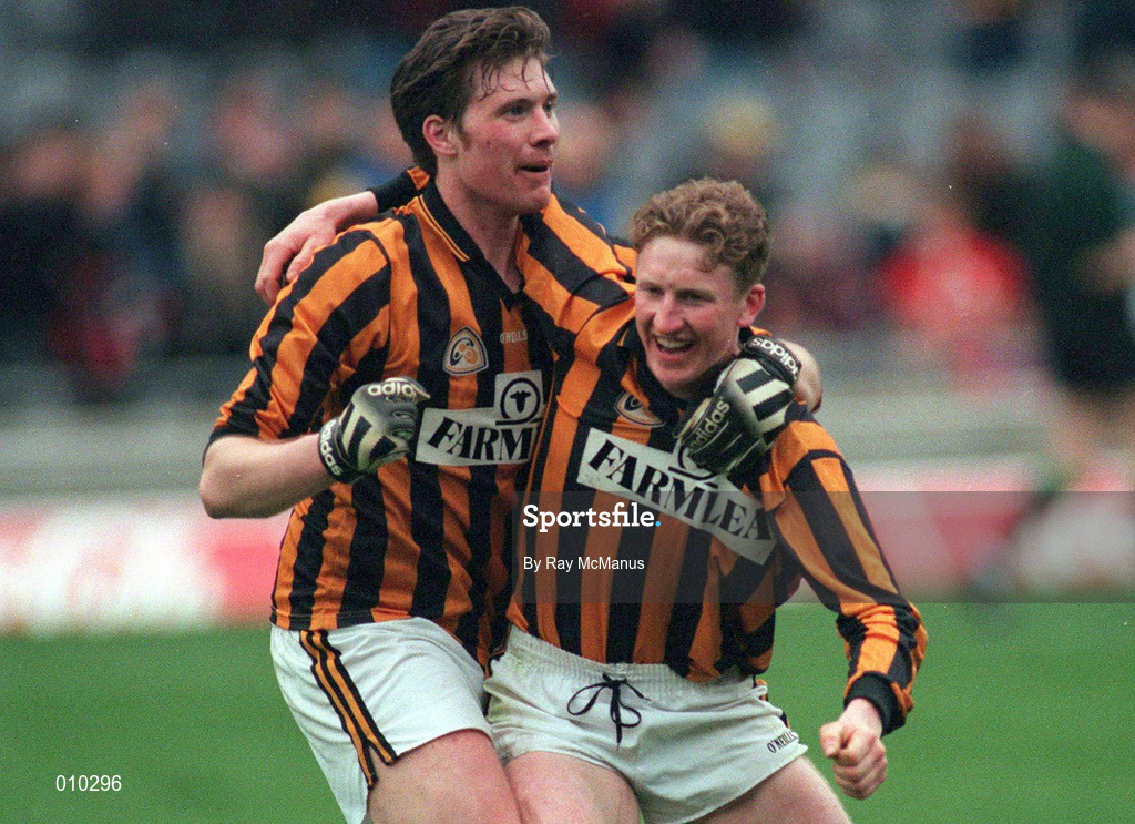 17 March 1997; Colm O'Neill, left, and Francie Bellew of Crossmaglen Rangers celebrate following the AIB All-Ireland Senior Club Football Championship Final match between Crossmaglen Rangers and Knockmore at Croke Park in Dublin. Photo by Ray McManus/Sportsfile