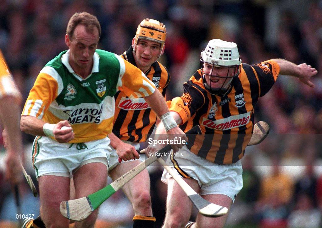 13 September 1998; Joe Dooley of Offaly in action against Tom Hickey of Kilkenny during the Guinness All-Ireland Senior Hurling Championship Final match between Offaly and Kilkenny at Croke Park in Dublin. Photo by Brendan Moran/Sportsfile
