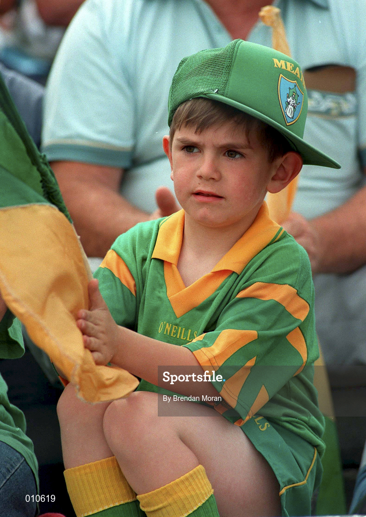 2 July 1995; A young Meath supporter during the Bank of Ireland Leinster Senior Football Championship semi-final match between Meath and Wicklow at O'Moore Park in Portlaoise, Laois. Photo by Brendan Moran/Sportsfile