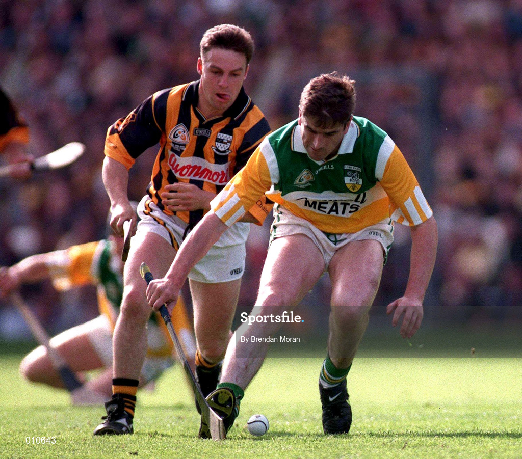 13 September 1998; Michael Duignan of Offaly in action against Charlie Carter of Kilkenny during the Guinness All-Ireland Senior Hurling Championship Final match between Offaly and Kilkenny at Croke Park in Dublin. Photo by Brendan Moran/Sportsfile