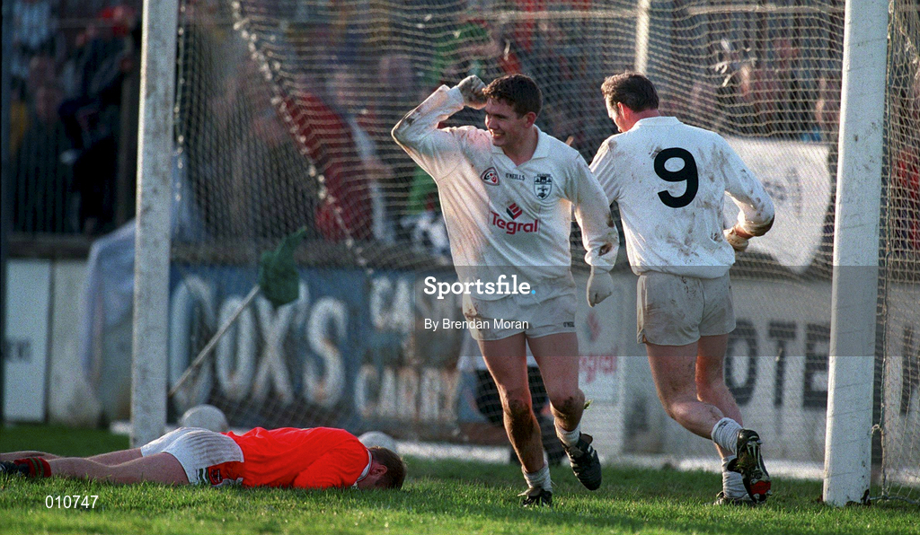 29 November 1998;  Kildare's Padraig Graven celebrates after scoring his second goal against Mayo during the Church & General National Football League match between Kildare and Mayo at St Conleth's Park in Newbridge, Kildare. Photo by Brendan Moran/Sportsfile