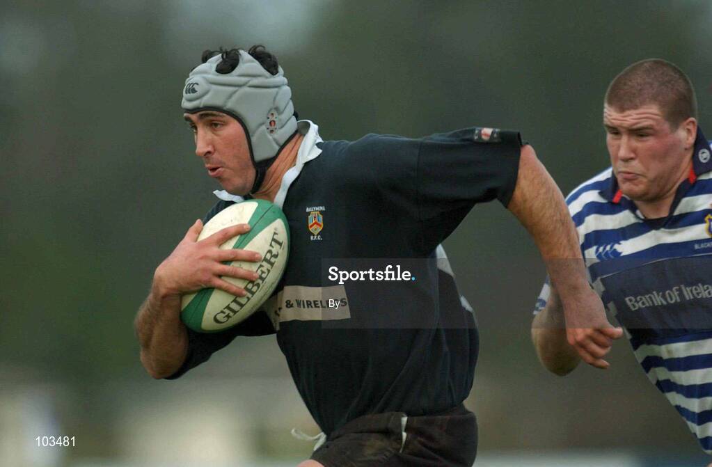 30 November 2002; Mark Waterhouse, Ballymena, in action against Michael Carroll, Blackrock College. Blackrock College v Ballymena, AIB League, Division One, Stradbrook Road, Dublin. Rugby. Picture credit; Matt Browne / SPORTSFILE *EDI*