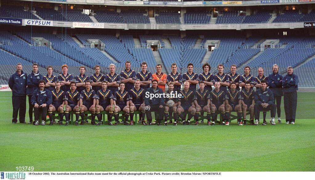 18 October 2002; The Australian International Rules team stand for the official photograph at Croke Park. Picture credit; Brendan Moran / SPORTSFILE