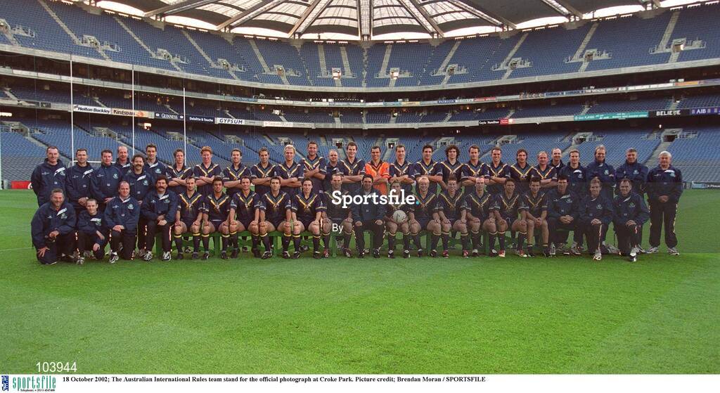 18 October 2002; The Australian International Rules team stand for the official photograph at Croke Park. Picture credit; Brendan Moran / SPORTSFILE