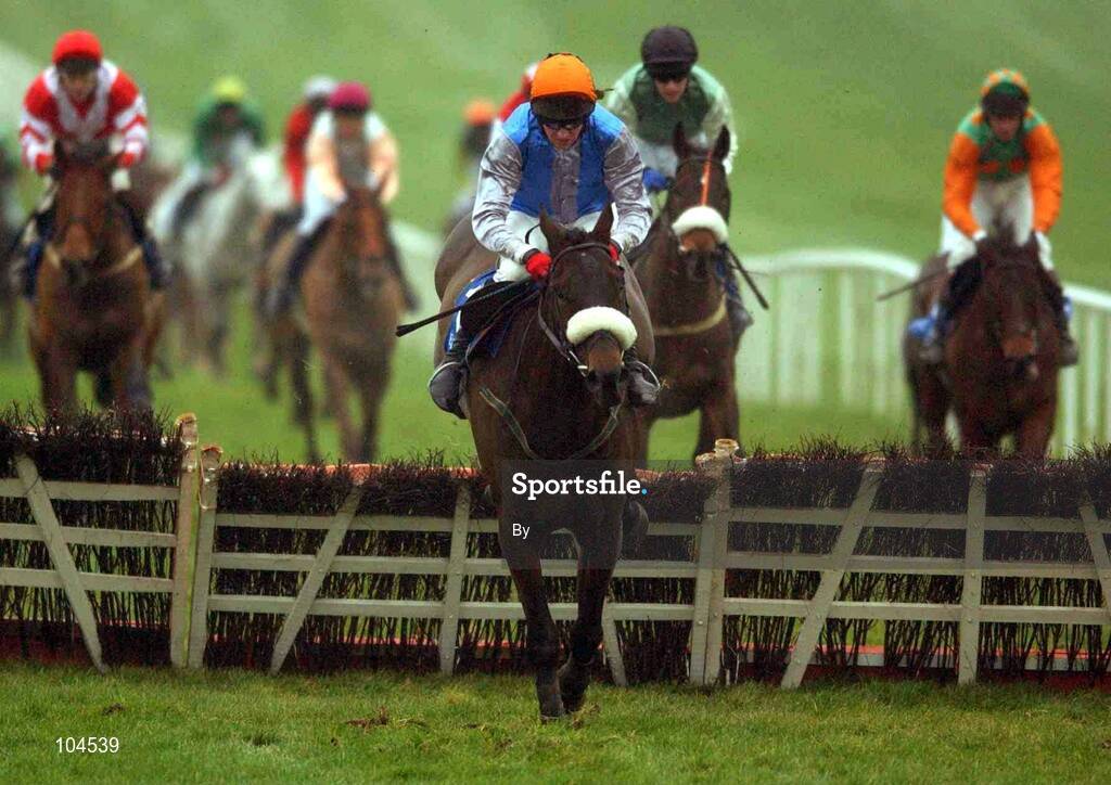 21 December 2002; Jeff De Chalamont with Barry Geraghty up, jumps the last on the way to winning The I.N.H Stallion Owners European Breeders Fund Maiden Hurdle, Navan Races, Navan Racecourse, Co. Meath, Horse Racing. Picture credit; Damien Eagers / SPORTSFILE *EDI*