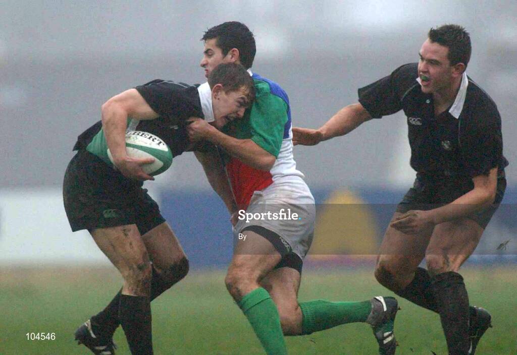 21 December 2002; Conor O'Laughlin, Ireland, is tackled by Frank Murphy, Irish Colleges. Ireland U-21 v Irish Colleges, Blackrock Rugby Club, Stradbrook Road, Dublin. Picture credit; Matt Browne / SPORTSFILE *EDI*