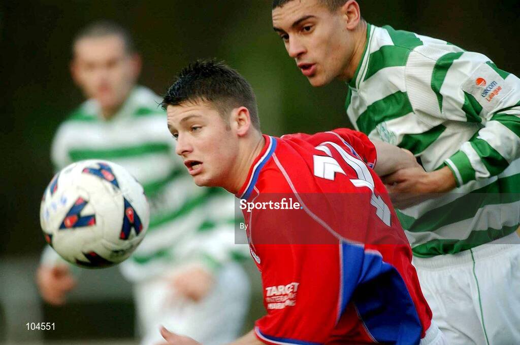 22 December 2002; Wesley Hoolihan, Shelbourne, in action against Richie Byrne, Shamrock Rovers. eircom League Premier Division, Shamrock Rovers v Shelbourne, Richmond Park, Dublin. Soccer. Picture credit; David Maher / SPORTSFILE *EDI*