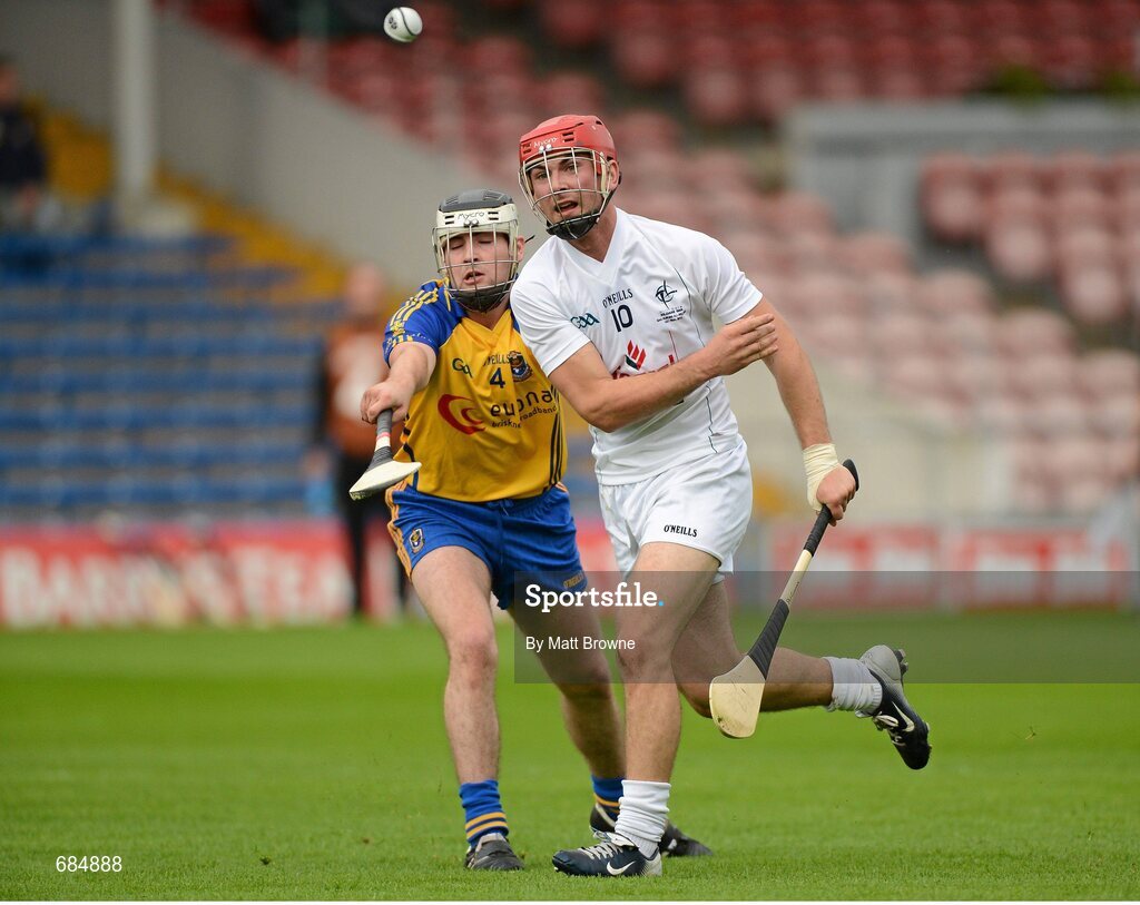 15 September 2012; Philip Cocoman, Kildare, in action against Darren Fallon, Roscommon. Bord Gáis Energy GAA Hurling Under 21 All-Ireland 'B' Championship Final, Kildare v Roscommon, Semple Stadium, Thurles, Co. Tipperary. Picture credit: Matt Browne / SPORTSFILE