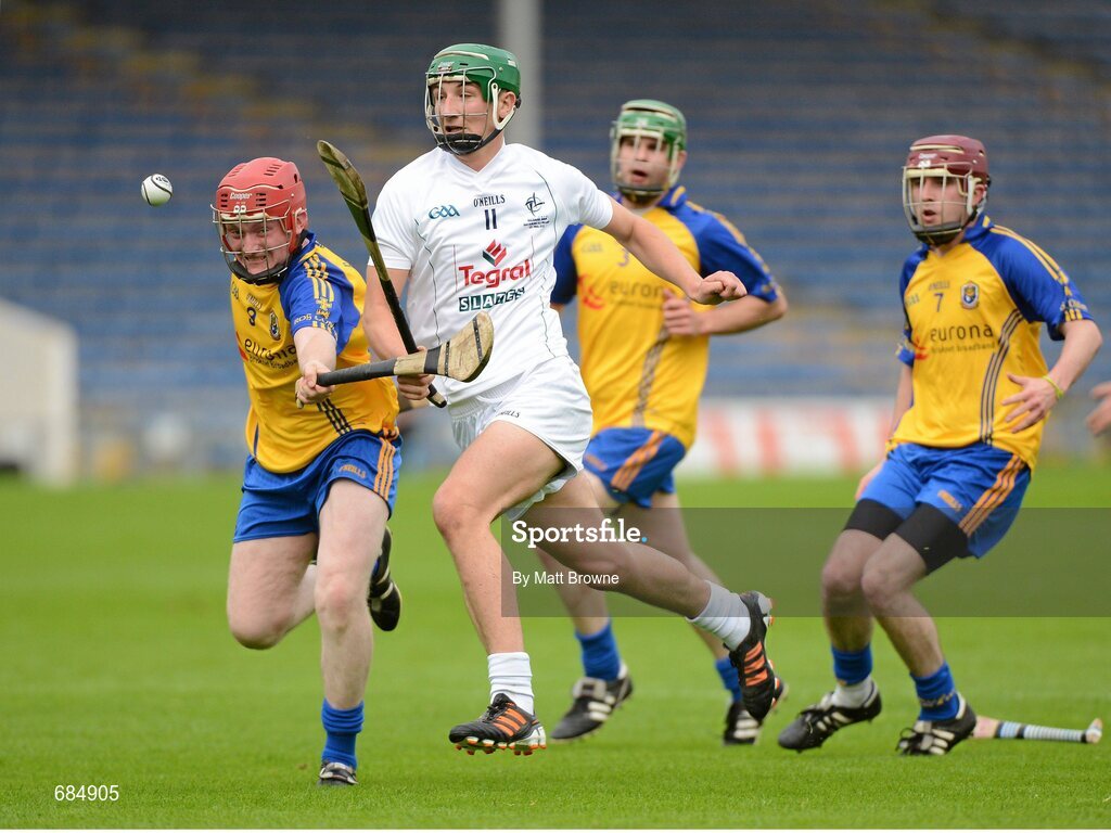 15 September 2012; Conor Kenny, Kildare, in action against James Lawlor, left, Peter Kellahan, and Niall Keenan, right, Roscommon. Bord Gáis Energy GAA Hurling Under 21 All-Ireland 'B' Championship Final, Kildare v Roscommon, Semple Stadium, Thurles, Co. Tipperary. Picture credit: Matt Browne / SPORTSFILE