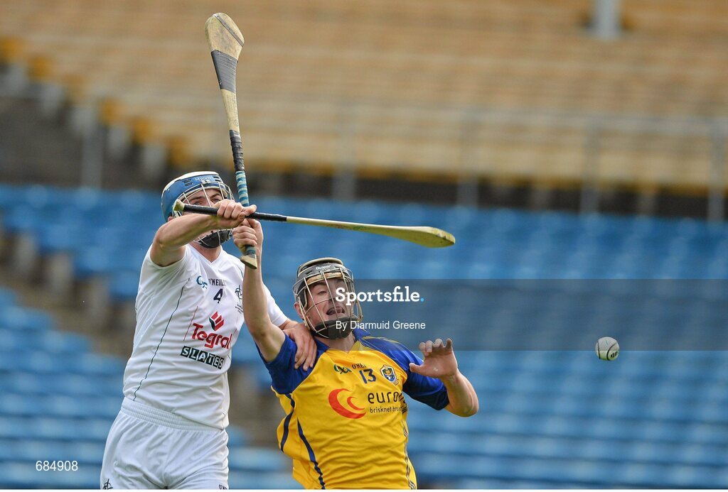 15 September 2012; Darach Mac Donnadha, Kildare, in action against Robbie Fallon, Roscommon. Bord Gáis Energy GAA Hurling Under 21 All-Ireland 'B' Championship Final, Kildare v Roscommon, Semple Stadium, Thurles, Co. Tipperary. Picture credit: Diarmuid Greene / SPORTSFILE