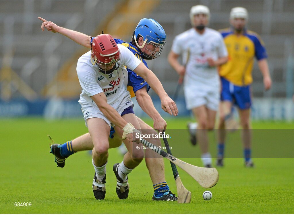 15 September 2012; Ryan McGrath, Kildare, in action against Liam Kilcline, Roscommon. Bord Gáis Energy GAA Hurling Under 21 All-Ireland 'B' Championship Final, Kildare v Roscommon, Semple Stadium, Thurles, Co. Tipperary. Picture credit: Diarmuid Greene / SPORTSFILE
