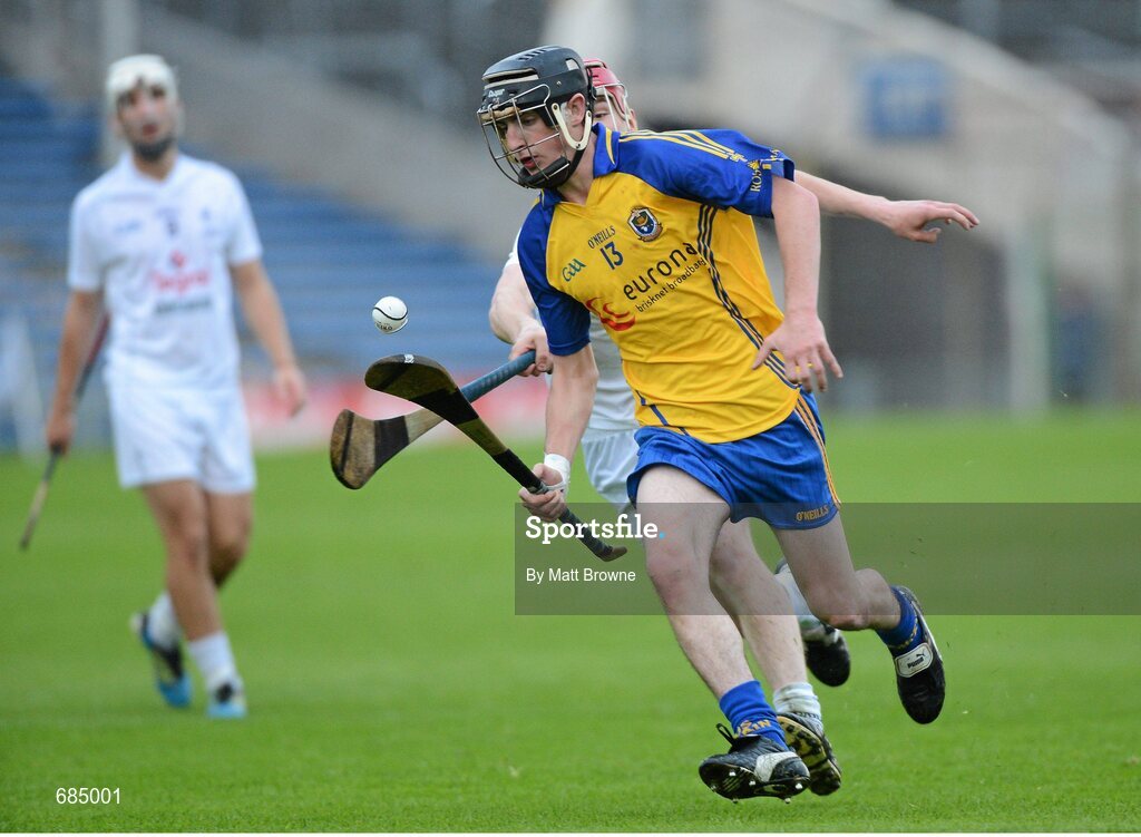 15 September 2012; Robbie Fallon, Roscommon, in action against Ross Kelly, Kildare. Bord Gáis Energy GAA Hurling Under 21 All-Ireland 'B' Championship Final, Kildare v Roscommon, Semple Stadium, Thurles, Co. Tipperary. Picture credit: Matt Browne / SPORTSFILE