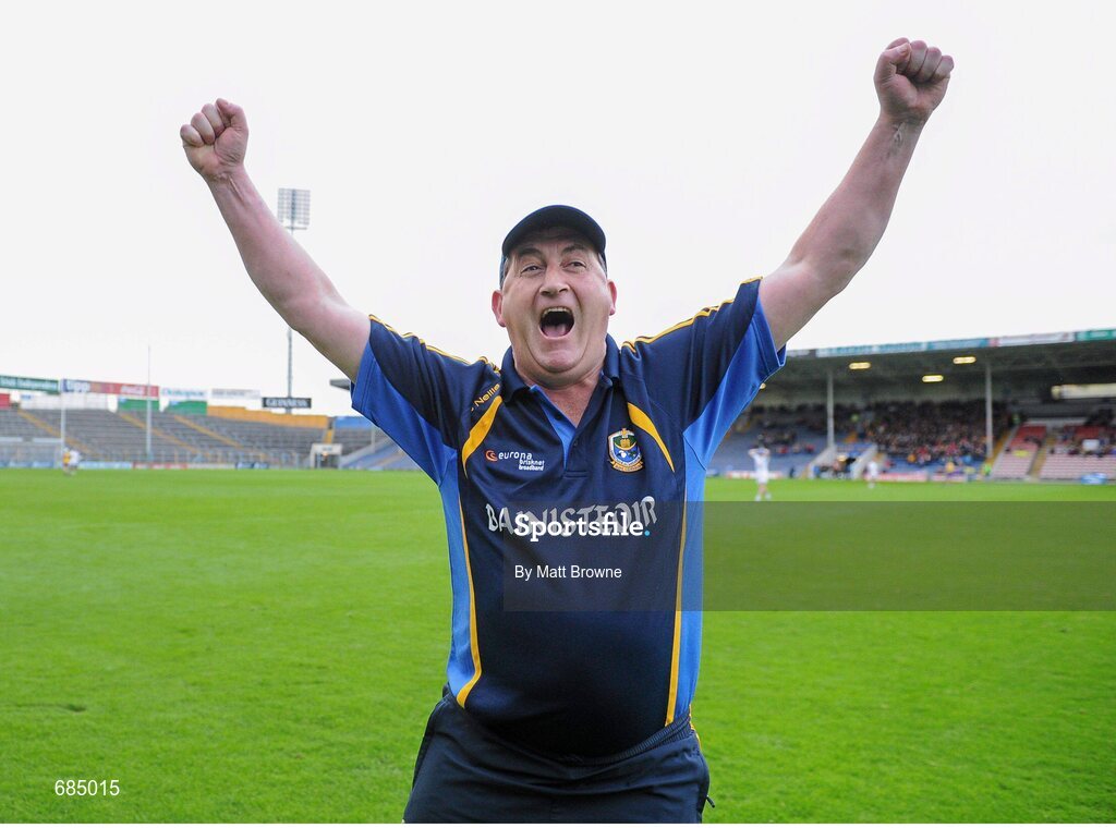 15 September 2012; Roscommon manager Seamus Qualter celebrates after the final whistle. Bord Gáis Energy GAA Hurling Under 21 All-Ireland 'B' Championship Final, Kildare v Roscommon, Semple Stadium, Thurles, Co. Tipperary. Picture credit: Matt Browne / SPORTSFILE