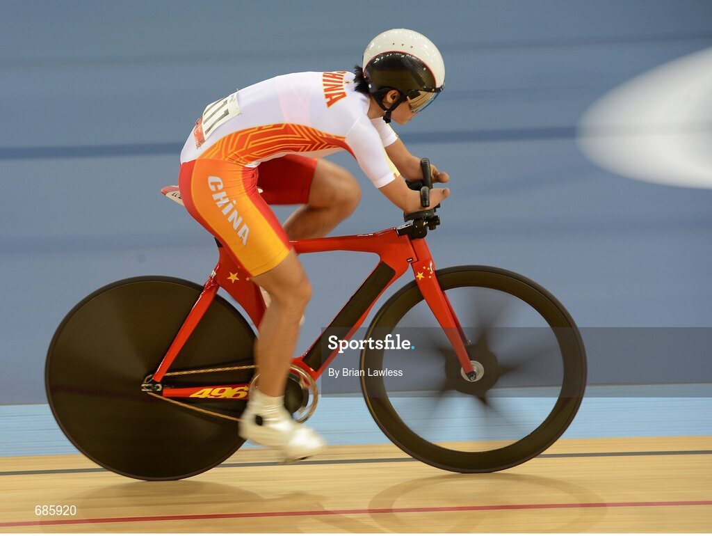 30 August 2012; Jianping Ruan, China, in action during the Women's Ind.C4 Pursuit. London 2012 Paralympic Games, Cycling, Velodrome, Olympic Park, Stratford, London, England. Picture credit: Brian Lawless / SPORTSFILE