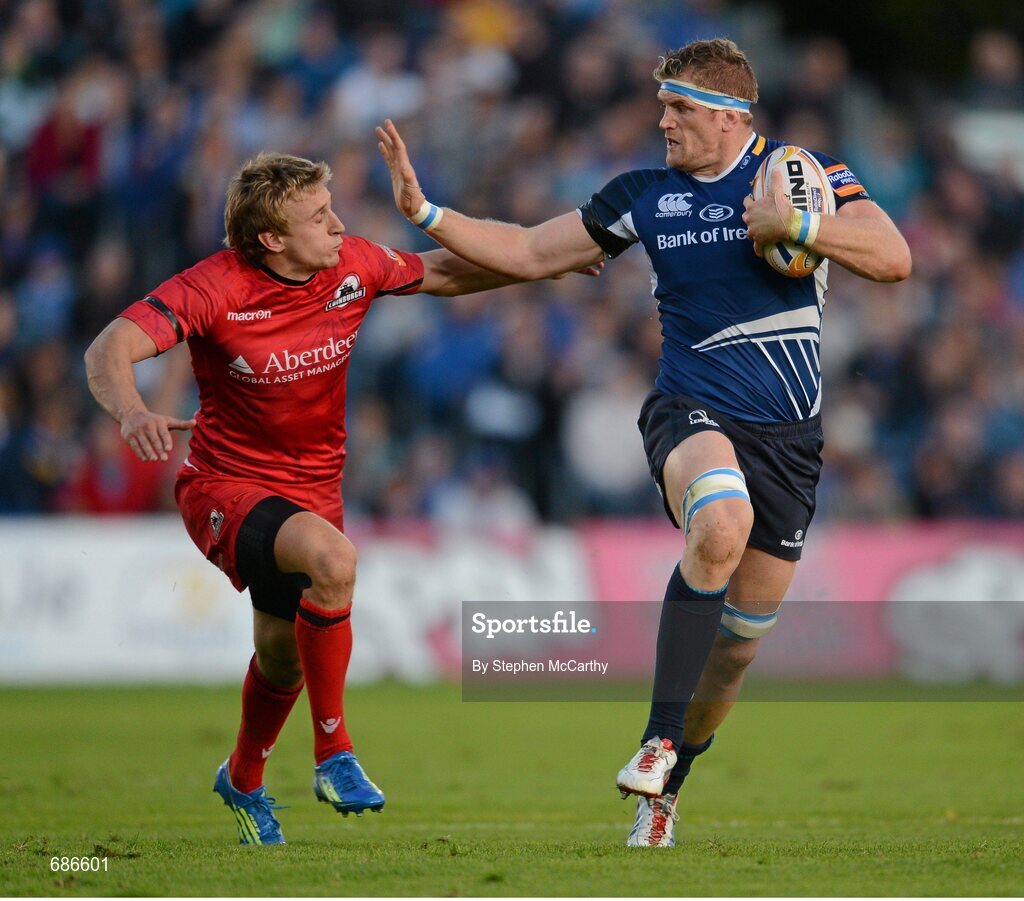 22 September 2012; Jamie Heaslip, Leinster, in action against Tom Brown, Edinburgh. Celtic League 2012/13, Round 4, Leinster v Edinburgh, RDS, Ballsbridge, Dublin. Picture credit: Stephen McCarthy / SPORTSFILE