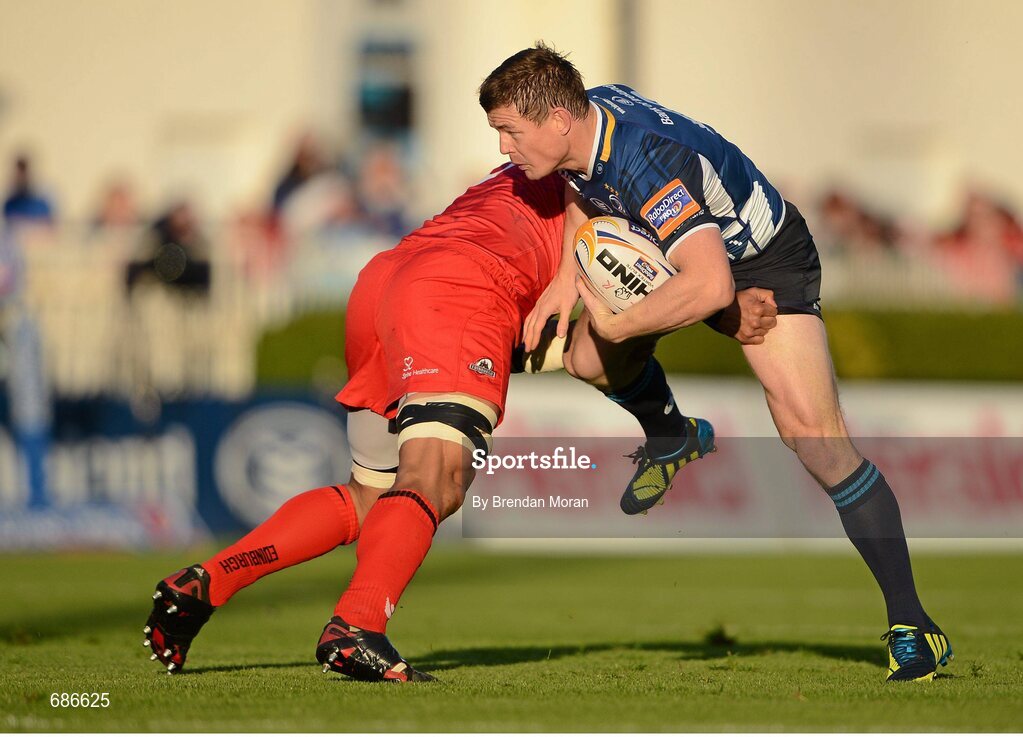 22 September 2012; Brian O'Driscoll, Leinster, is tackled by Netani Talei, Edinburgh. Celtic League 2012/13, Round 4, Leinster v Edinburgh, RDS, Ballsbridge, Dublin. Picture credit: Brendan Moran / SPORTSFILE