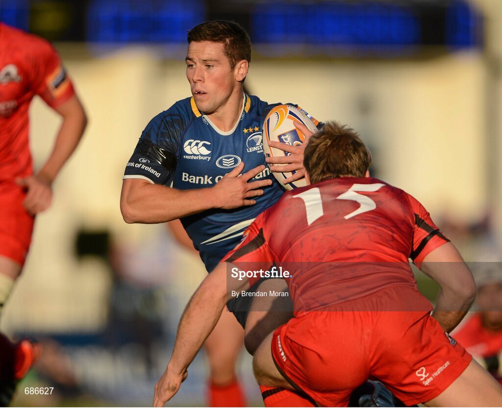 22 September 2012; John Cooney, Leinster, in action against Greig Tonks, Edinburgh. Celtic League 2012/13, Round 4, Leinster v Edinburgh, RDS, Ballsbridge, Dublin. Picture credit: Brendan Moran / SPORTSFILE