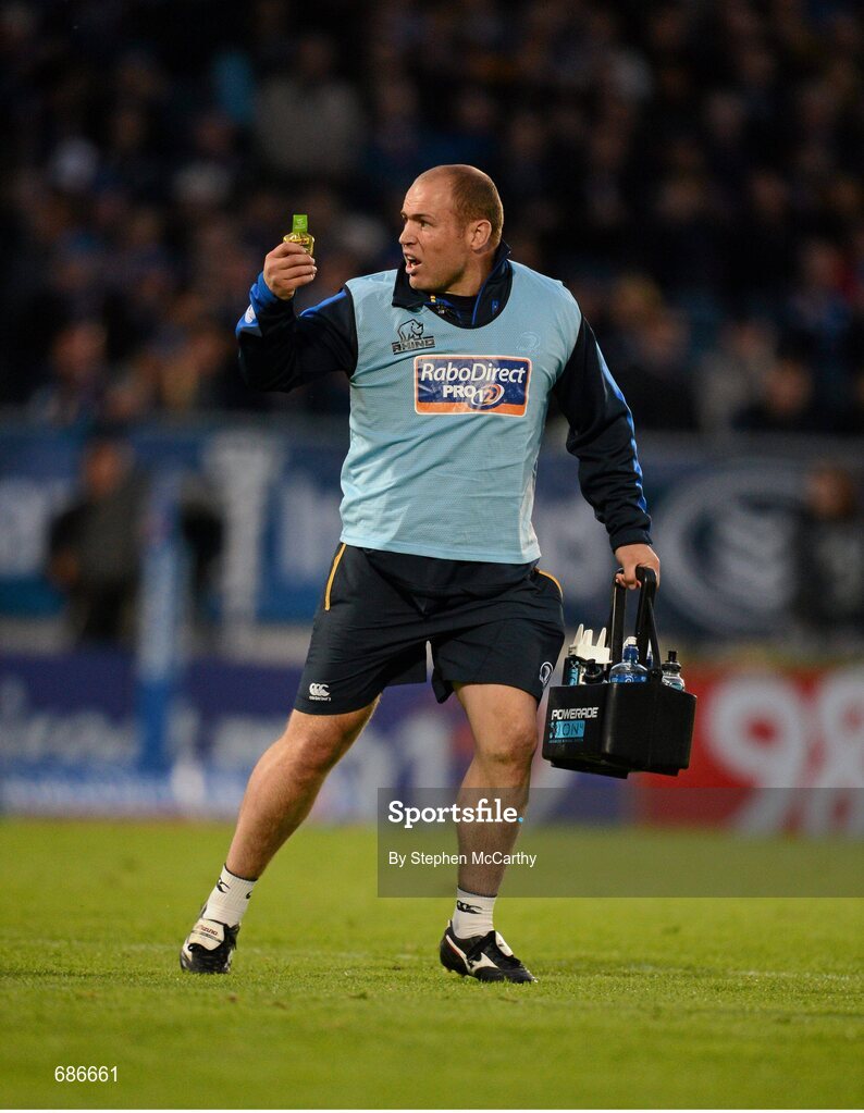 22 September 2012; Leinster water carrier Richardt Strauss. Celtic League 2012/13, Round 4, Leinster v Edinburgh, RDS, Ballsbridge, Dublin. Picture credit: Stephen McCarthy / SPORTSFILE