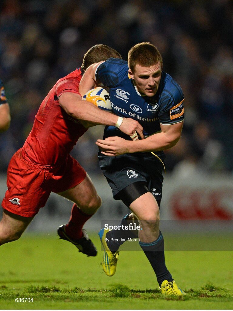 22 September 2012; Andrew Conway, Leinster, is tackled by Richie Rees, Edinburgh. Celtic League 2012/13, Round 4, Leinster v Edinburgh, RDS, Ballsbridge, Dublin. Picture credit: Brendan Moran / SPORTSFILE