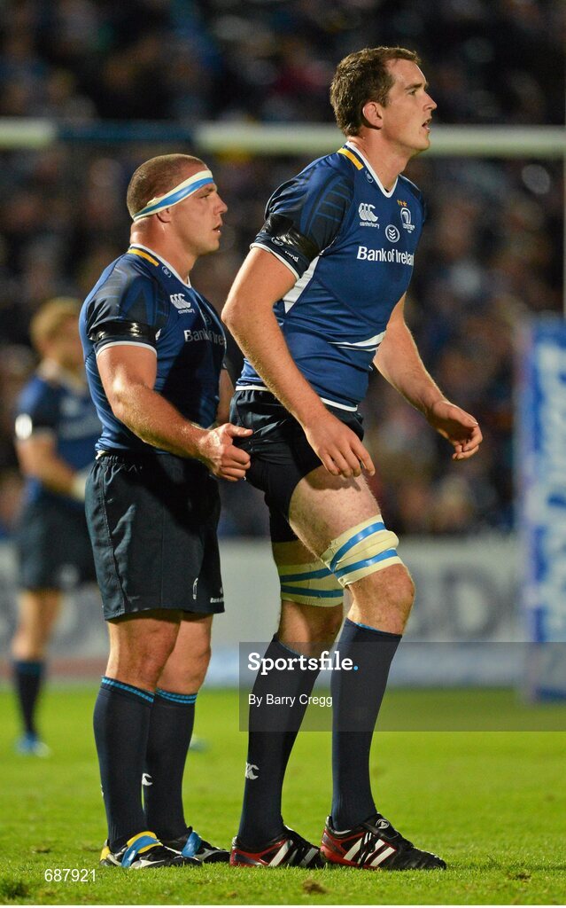 22 September 2012; Heinke Van Der Merwe, left, and Devin Toner, Leinster. Celtic League 2012/13, Round 4, Leinster v Edinburgh, RDS, Ballsbridge, Dublin. Picture credit: Barry Cregg / SPORTSFILE