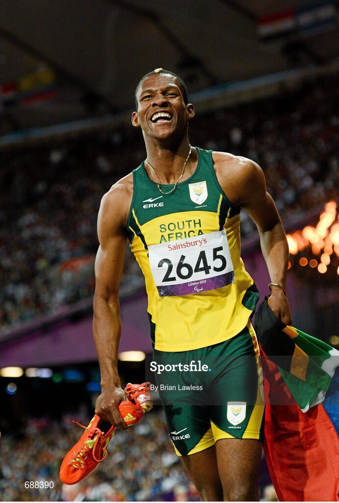 3 September 2012; Union Sekailwe, South Africa, celebrates finishing 3rd in the Men's 400m - T38. London 2012 Paralympic Games, Athletics, Olympic Stadium, Olympic Park, Stratford, London, England. Picture credit: Brian Lawless / SPORTSFILE