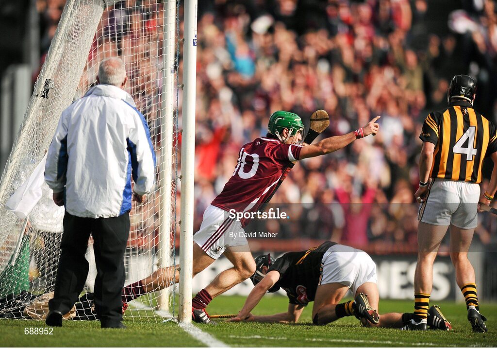 30 September 2012; David Burke, Galway, celebrates after scoring his side's first goal. GAA Hurling All-Ireland Senior Championship Final Replay, Kilkenny v Galway, Croke Park, Dublin. Picture credit: David Maher / SPORTSFILE