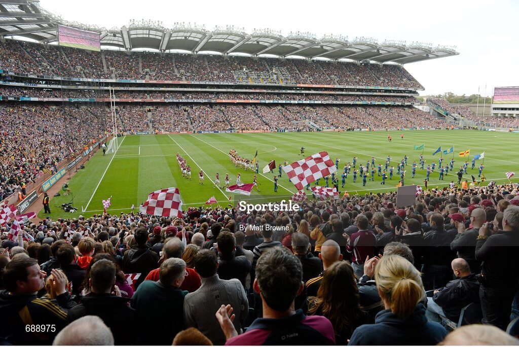 30 September 2012; Galway and Kilkenny players during the parade. GAA Hurling All-Ireland Senior Championship Final Replay, Kilkenny v Galway, Croke Park, Dublin. Picture credit: Matt Browne / SPORTSFILE