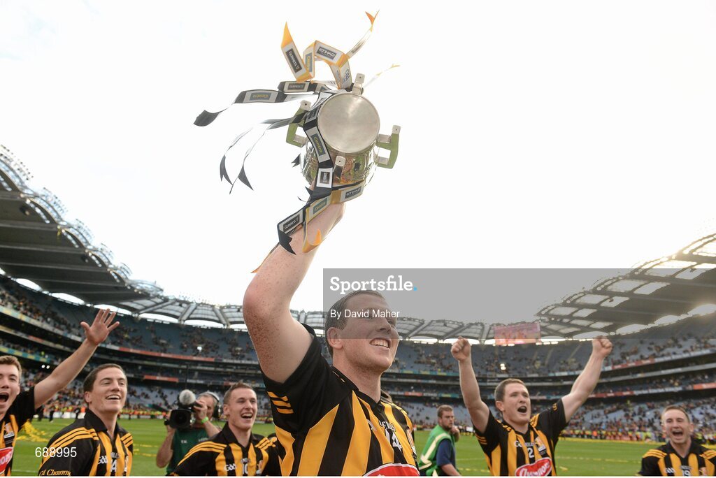 30 September 2012; Walter Walsh, Kilkenny, celebrates with the Liam MacCarthy cup. GAA Hurling All-Ireland Senior Championship Final Replay, Kilkenny v Galway, Croke Park, Dublin. Picture credit: David Maher / SPORTSFILE