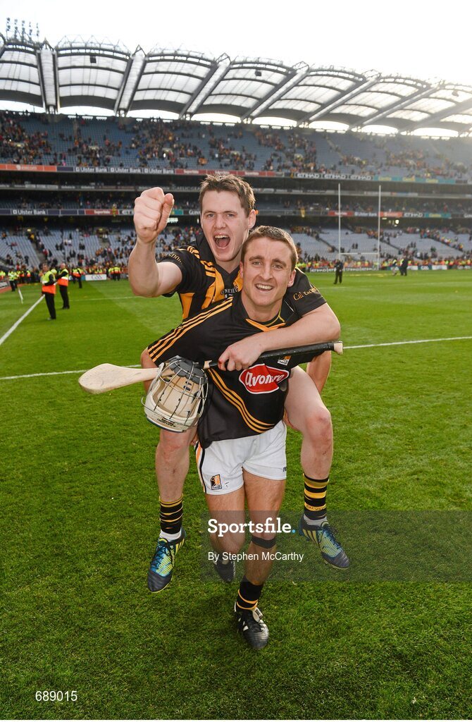 30 September 2012; Kilkenny goalkeeper David Herity carries TJ Reid in celebration following their victory. GAA Hurling All-Ireland Senior Championship Final Replay, Kilkenny v Galway, Croke Park, Dublin. Picture credit: Stephen McCarthy / SPORTSFILE
