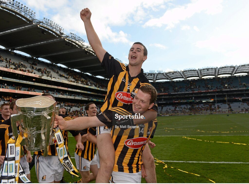30 September 2012; Kilkenny's Walter Walsh,14, and Joe Brennan celebrate with the Liam MacCarthy Cup. GAA Hurling All-Ireland Senior Championship Final Replay, Kilkenny v Galway, Croke Park, Dublin. Picture credit: Matt Browne / SPORTSFILE