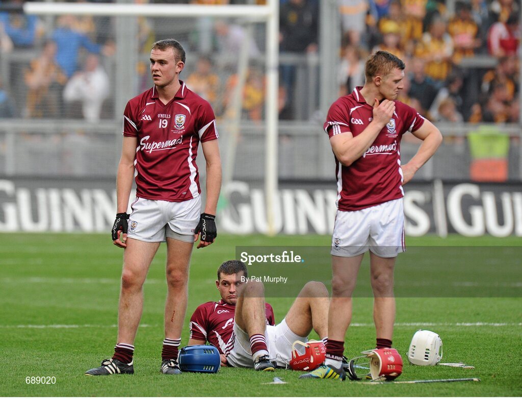30 September 2012; Galway's Jonathan Glynn, left, Iarla Tannian, centre, and Joe Canning show their disappointment after the game. GAA Hurling All-Ireland Senior Championship Final Replay, Kilkenny v Galway, Croke Park, Dublin. Picture credit: Pat Murphy / SPORTSFILE