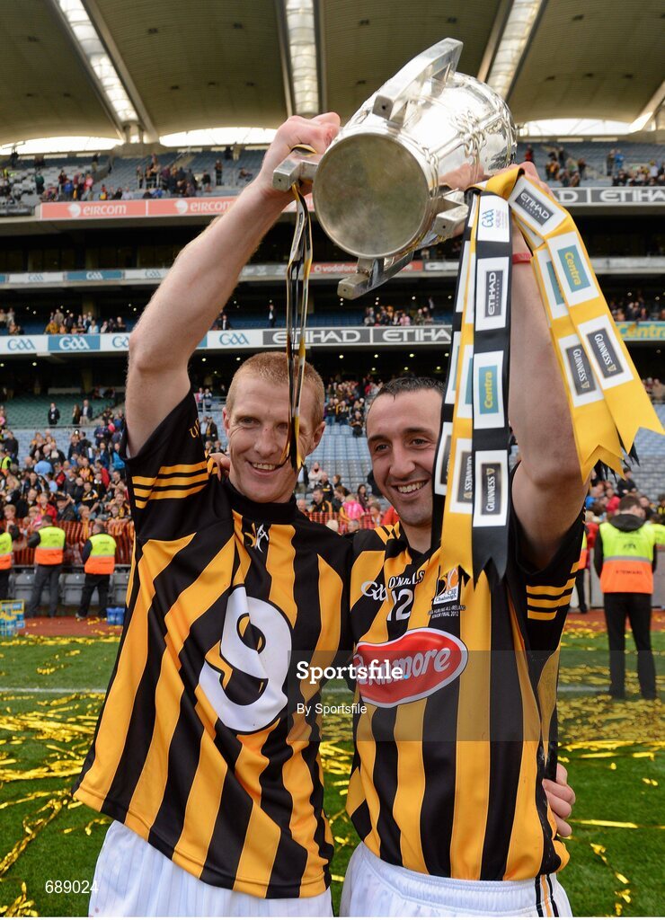 30 September 2012; Kilkenny's Henry Shefflin, left, and captain Eoin Larkin celebrate with the Liam MacCarthy cup after the game. GAA Hurling All-Ireland Senior Championship Final Replay, Kilkenny v Galway, Croke Park, Dublin. Photo by Sportsfile