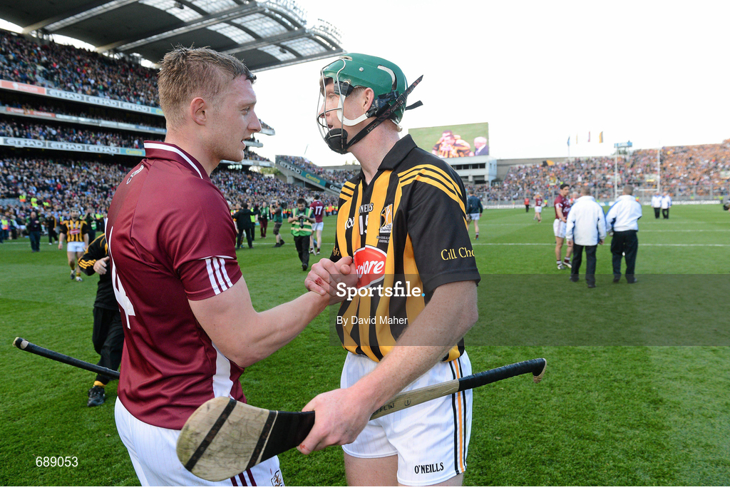 30 September 2012; Henry Shefflin, Kilkenny, shakes hands with Joe Canning, Galway, at the end of the game. GAA Hurling All-Ireland Senior Championship Final Replay, Kilkenny v Galway, Croke Park, Dublin. Picture credit: David Maher / SPORTSFILE