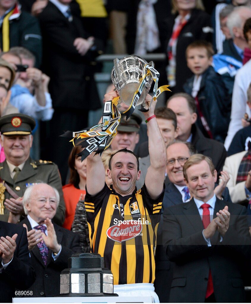 30 September 2012; Kilkenny captain Eoin Larkin lifts the Liam MacCarthy cup. GAA Hurling All-Ireland Senior Championship Final Replay, Kilkenny v Galway, Croke Park, Dublin. Picture credit: Matt Browne / SPORTSFILE