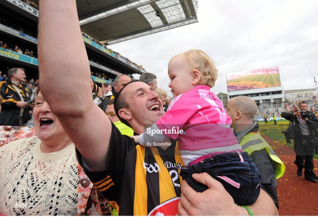 30 September 2012; Kilkenny captain Eoin Larkin celebrates with his daughter Ellie after the game. GAA Hurling All-Ireland Senior Championship Final Replay, Kilkenny v Galway, Croke Park, Dublin. Photo by Sportsfile