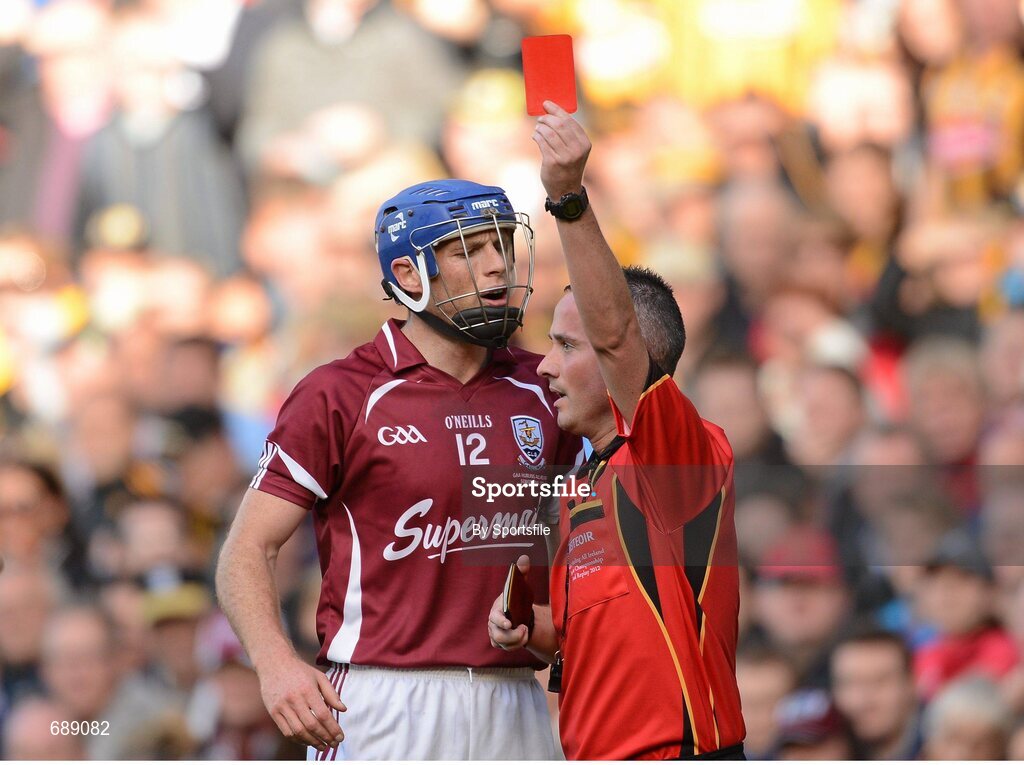 30 September 2012; Cyril Donnellan, Galway, is shown a red card by referee James McGrath. GAA Hurling All-Ireland Senior Championship Final Replay, Kilkenny v Galway, Croke Park, Dublin. Photo by Sportsfile