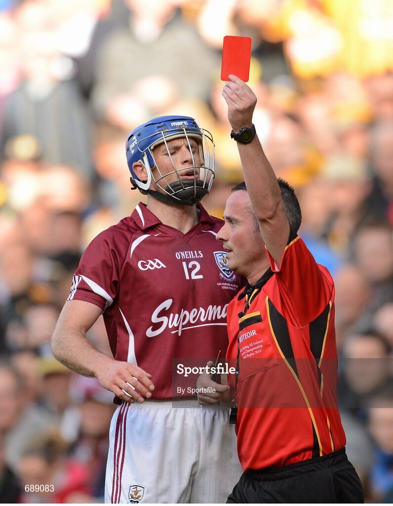 30 September 2012; Cyril Donnellan, Galway, is shown a red card by referee James McGrath. GAA Hurling All-Ireland Senior Championship Final Replay, Kilkenny v Galway, Croke Park, Dublin. Photo by Sportsfile