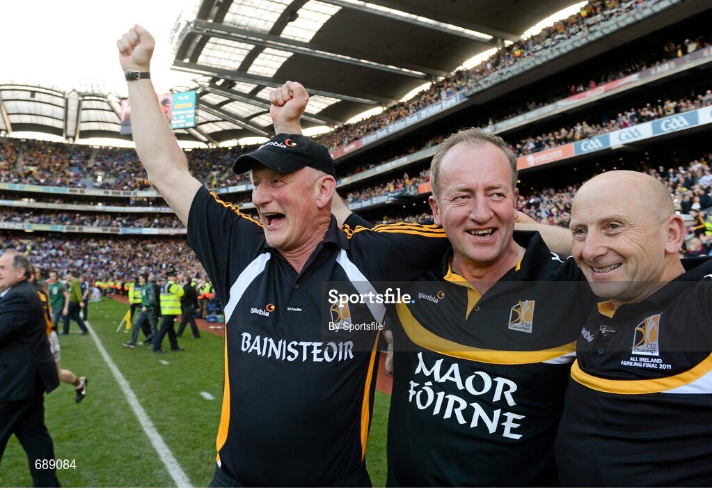 30 September 2012; Kilkenny manager Brian Cody celebrates with selectors Michael Dempsey and  Martin Fogarty, right, after the game. GAA Hurling All-Ireland Senior Championship Final Replay, Kilkenny v Galway, Croke Park, Dublin. Photo by Sportsfile