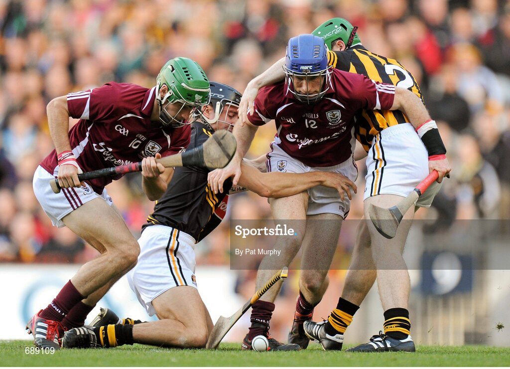 30 September 2012; David Burke, left, and Cyril Donnellan, Galway, in action against David Herity and Paul Murphy, right, Kilkenny. GAA Hurling All-Ireland Senior Championship Final Replay, Kilkenny v Galway, Croke Park, Dublin. Picture credit: Pat Murphy / SPORTSFILE