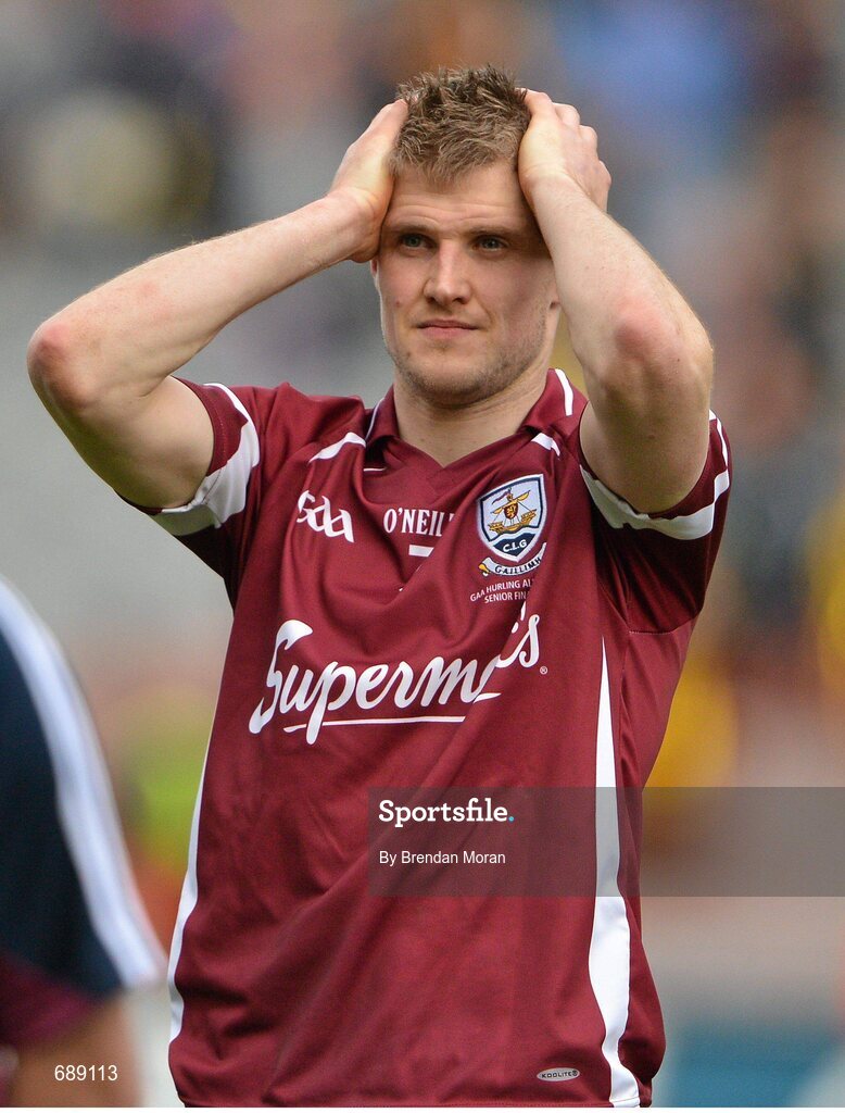 30 September 2012; A dejected Kevin Hynes, Galway, after the game. GAA Hurling All-Ireland Senior Championship Final Replay, Kilkenny v Galway, Croke Park, Dublin. Picture credit: Brendan Moran / SPORTSFILE