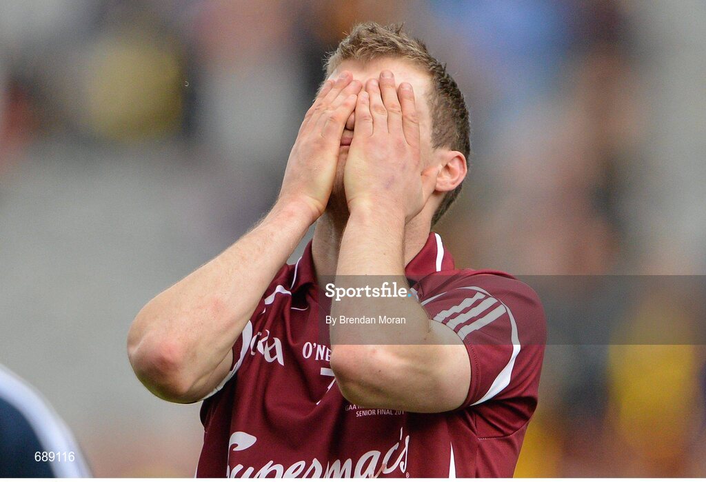 30 September 2012; A dejected Kevin Hynes, Galway, after the game. GAA Hurling All-Ireland Senior Championship Final Replay, Kilkenny v Galway, Croke Park, Dublin. Picture credit: Brendan Moran / SPORTSFILE