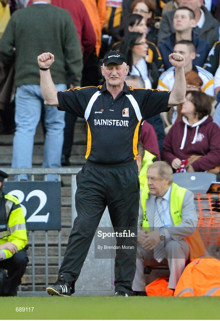 30 September 2012; Kilkenny manager Brian Cody celebrates in the final moments of the game. GAA Hurling All-Ireland Senior Championship Final Replay, Kilkenny v Galway, Croke Park, Dublin. Picture credit: Brendan Moran / SPORTSFILE