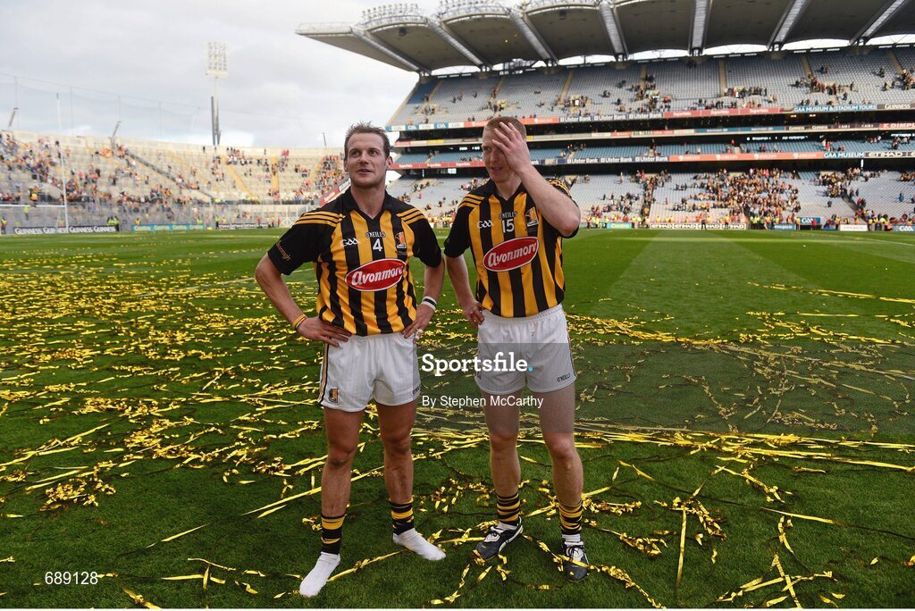 30 September 2012; Jackie Tyrrell, left, and his Kilkenny team-mate Henry Shefflin following their side's victory. GAA Hurling All-Ireland Senior Championship Final Replay, Kilkenny v Galway, Croke Park, Dublin. Picture credit: Stephen McCarthy / SPORTSFILE