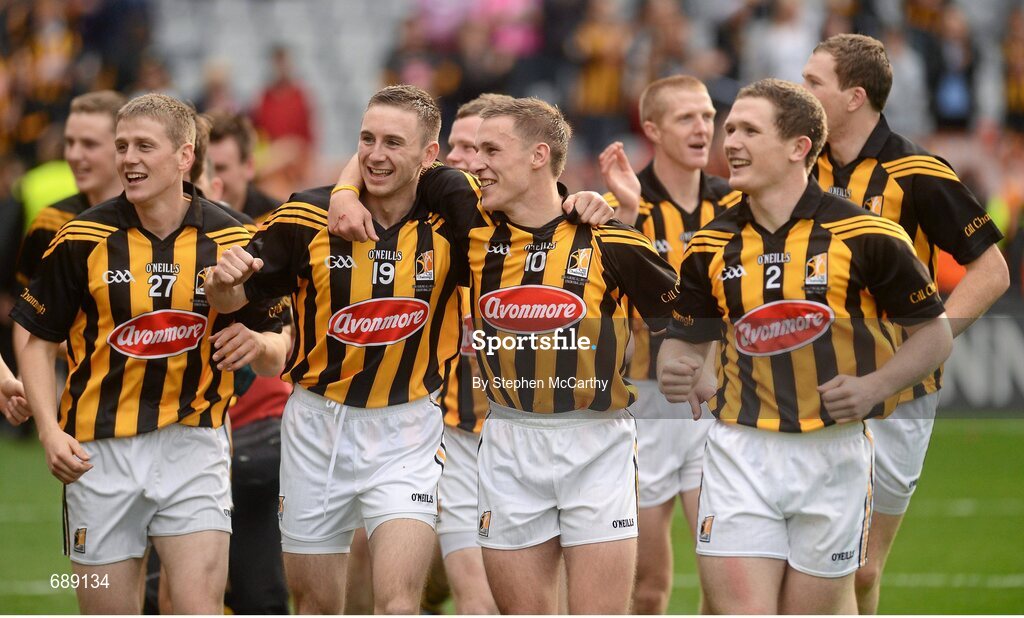 30 September 2012; Kilkenny players, from left, Lester Ryan, Conor Fogarty, Cillian Buckley and Paul Murphy celebrate their side's victory. GAA Hurling All-Ireland Senior Championship Final Replay, Kilkenny v Galway, Croke Park, Dublin. Picture credit: Stephen McCarthy / SPORTSFILE