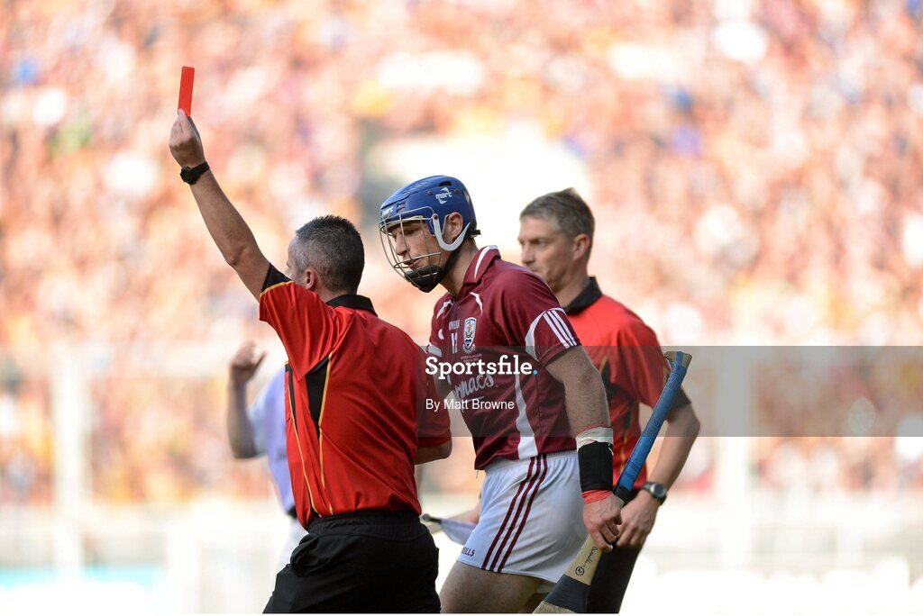 30 September 2012; Referee James McGrath sends off Cyril Donnellan, Galway. GAA Hurling All-Ireland Senior Championship Final Replay, Kilkenny v Galway, Croke Park, Dublin. Picture credit: Matt Browne / SPORTSFILE