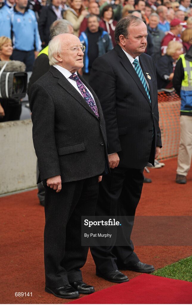 30 September 2012; President of Ireland Michael D. Higgins alongside Uachtarán Chumann Lúthchleas Gael Liam Ó Néill, right. GAA Hurling All-Ireland Senior Championship Final Replay, Kilkenny v Galway, Croke Park, Dublin. Picture credit: Pat Murphy / SPORTSFILE