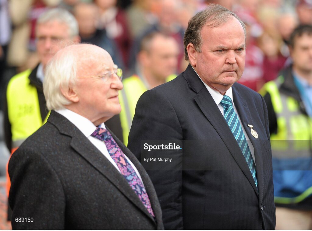 30 September 2012; Uachtarán Chumann Lúthchleas Gael Liam Ó Néill with President of Ireland Michael D. Higgins, left. GAA Hurling All-Ireland Senior Championship Final Replay, Kilkenny v Galway, Croke Park, Dublin. Picture credit: Pat Murphy / SPORTSFILE