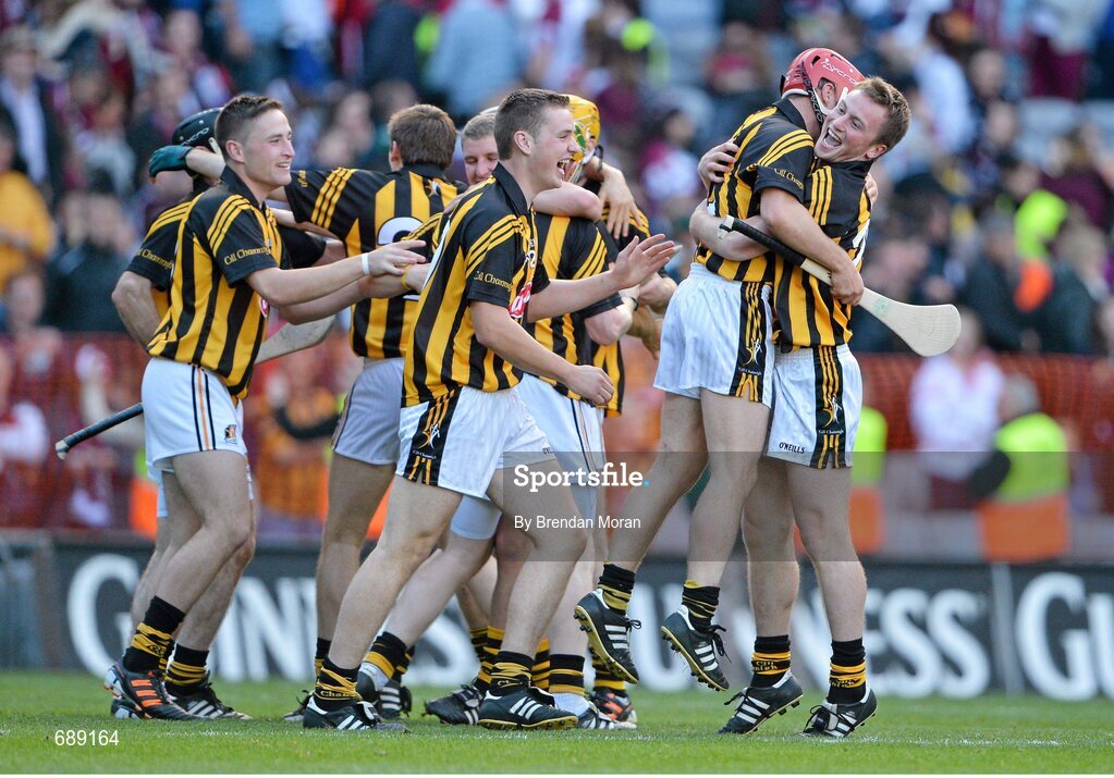 30 September 2012; Kilkenny's Mark Bergin, right, lifts team-mate Tommy Walsh as they celebrate after the game. GAA Hurling All-Ireland Senior Championship Final Replay, Kilkenny v Galway, Croke Park, Dublin. Picture credit: Brendan Moran / SPORTSFILE