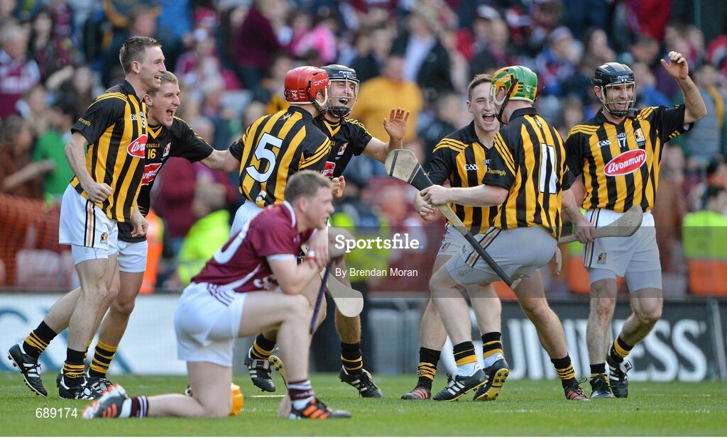 30 September 2012; Kilkenny players, from left, Conor Fogarty, Eoin Murphy, Tommy Walsh, David Herity, Richie Doyle, Richie Power and Noel Hickey celebrate at the final whistle. GAA Hurling All-Ireland Senior Championship Final Replay, Kilkenny v Galway, Croke Park, Dublin. Picture credit: Brendan Moran / SPORTSFILE