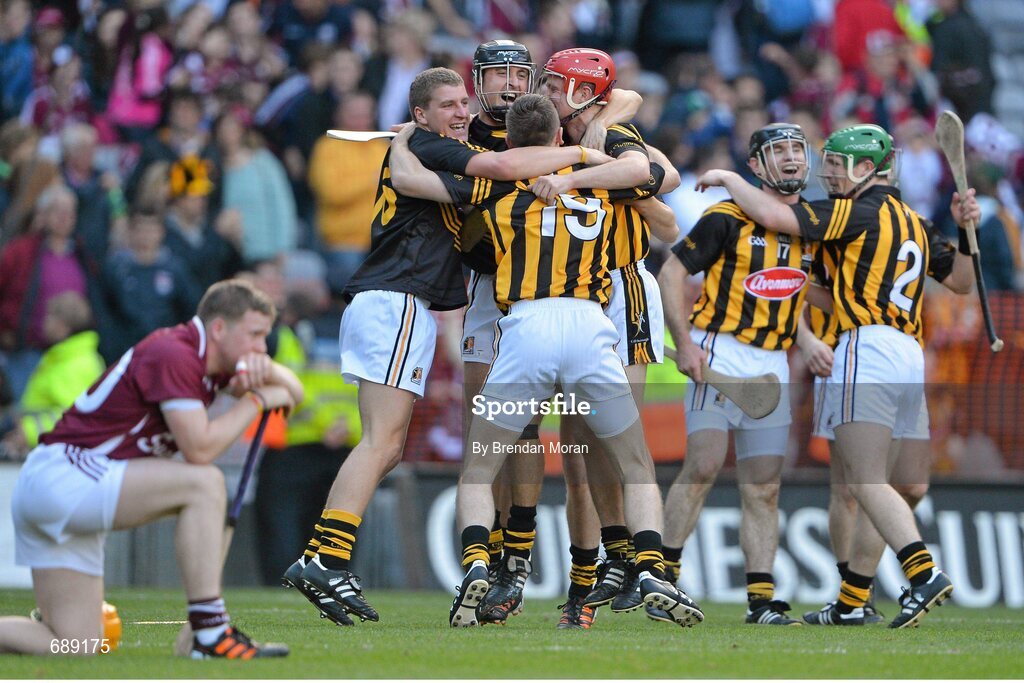 30 September 2012; Kilkenny players, from left, Eoin Murphy, David Herity, Conor Fogarty, Tommy Walsh, Noel Hickey and Paul Murphy celebrate at the final whistle. GAA Hurling All-Ireland Senior Championship Final Replay, Kilkenny v Galway, Croke Park, Dublin. Picture credit: Brendan Moran / SPORTSFILE